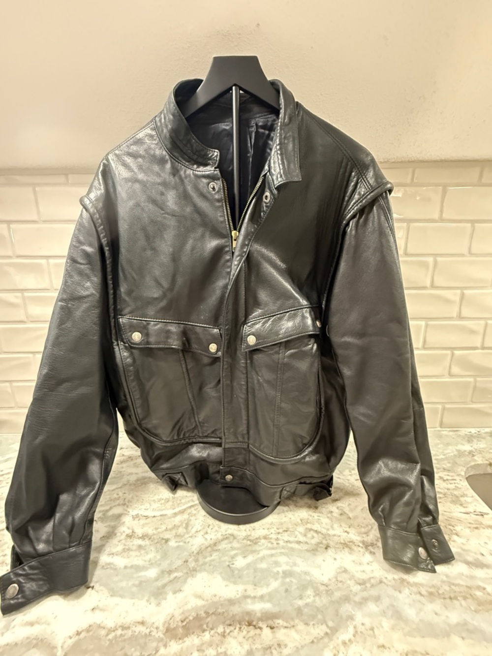 Vintage Charles Rick Diffusion Paris Black Leather Jacket Made in France